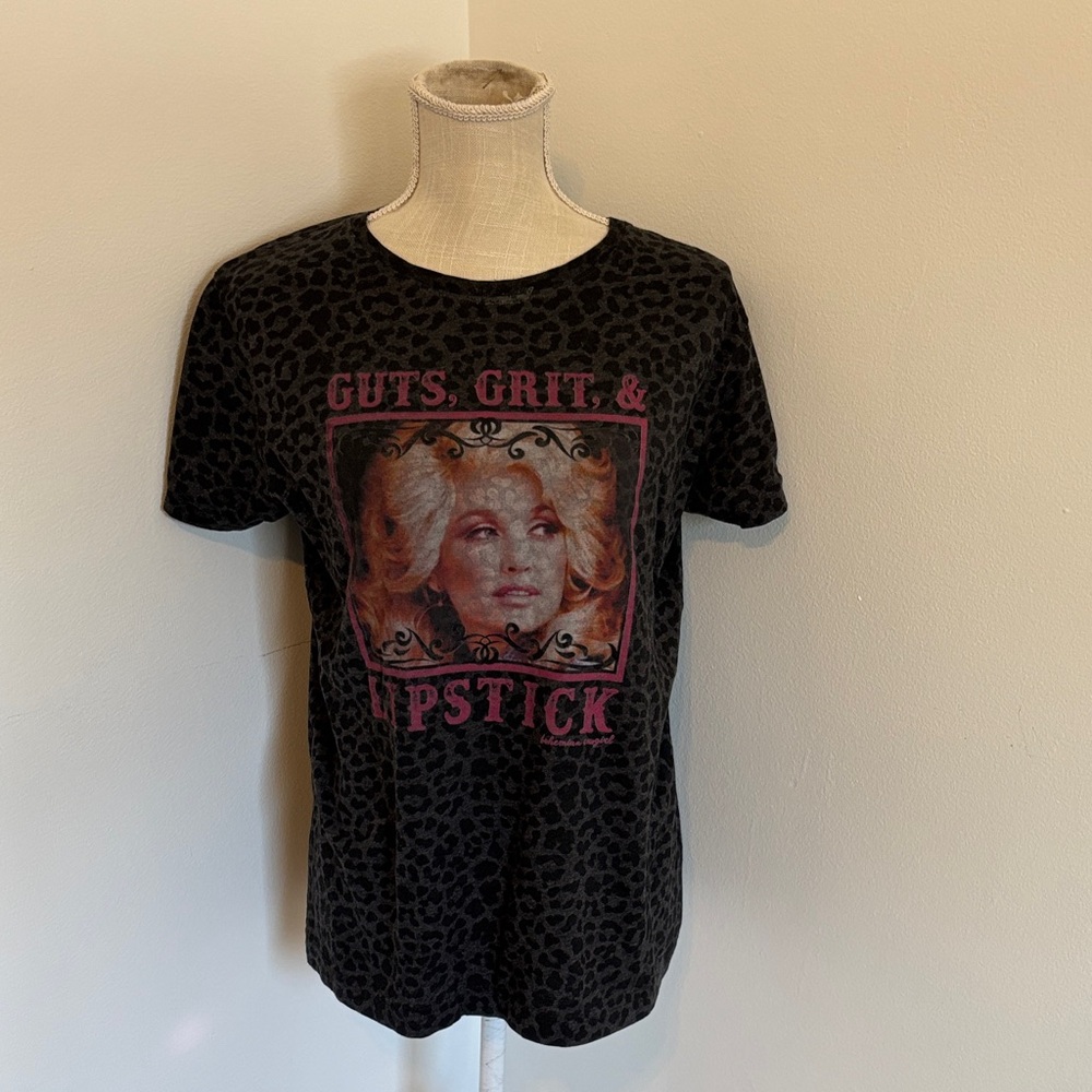 Guts Grit & Lipstick Dolly Parton Leopard Tee | Bohemian Cowgirl L
